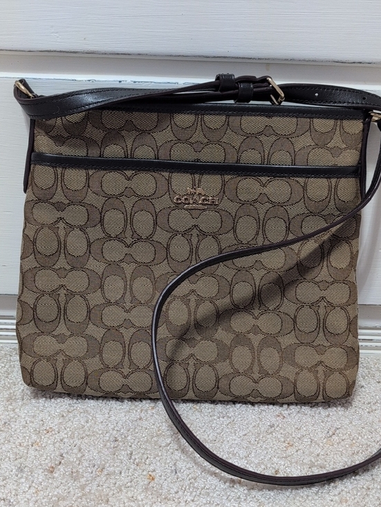 Coach Handbags - Coach Large Signature CC Outline Shoulder Crossbody File Bag Khaki/Mahogany